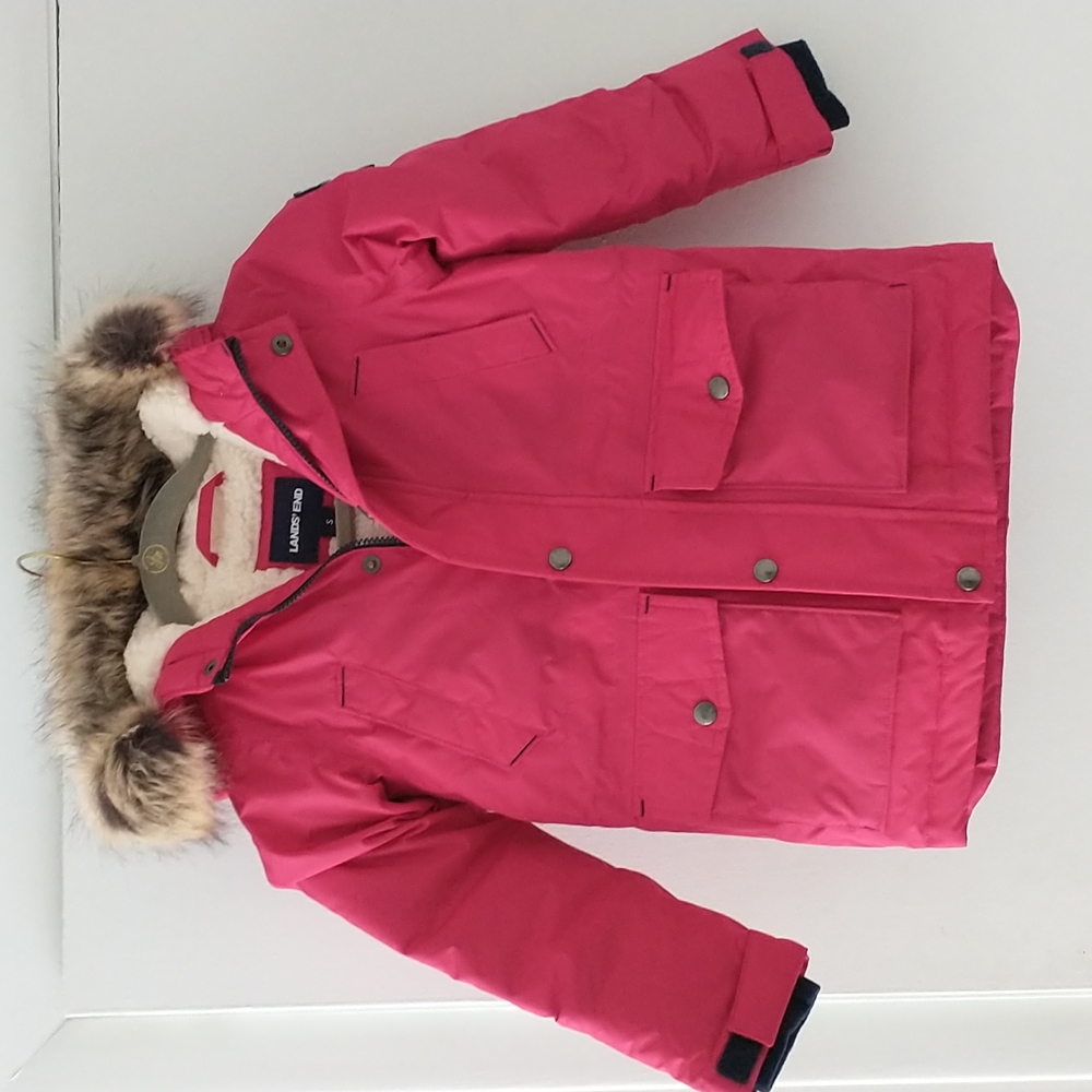 Land's End Girls S/4 Red Parka with Land's End S Gloves
